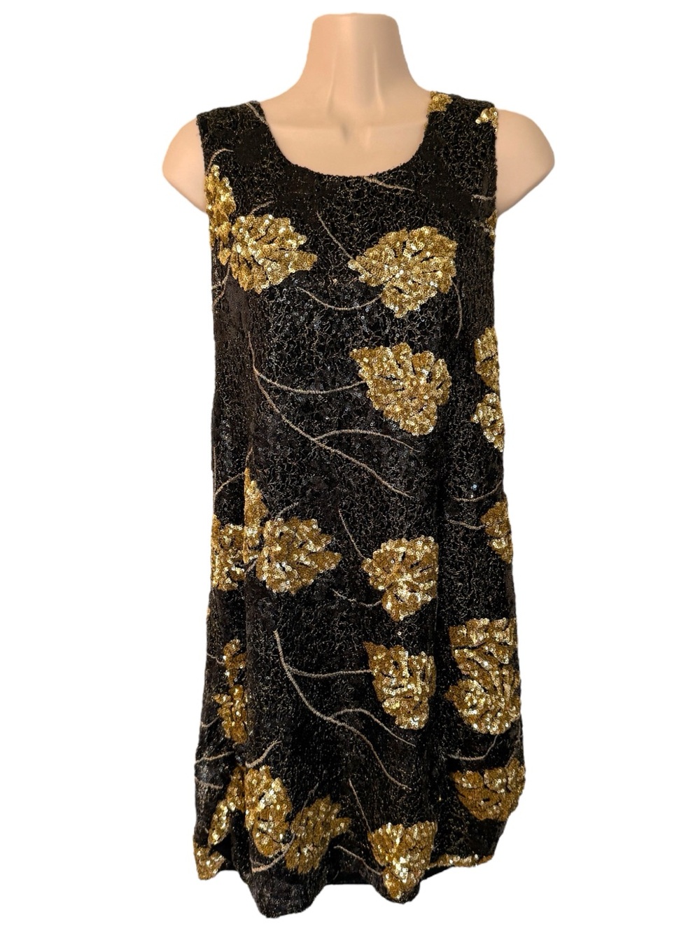 MM Couture Miss Me Vintage Sequin Leaf Dress NWT Black Gold Botanical Glam Large